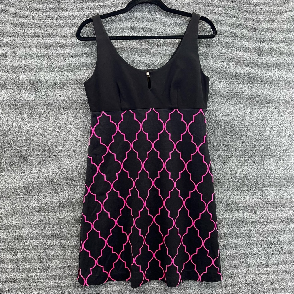 Claude Brown Women’s Knee Length Dress Black Pink Sleeveless Size 8